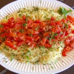 tomato confit over angel hair pasta with fresh basil