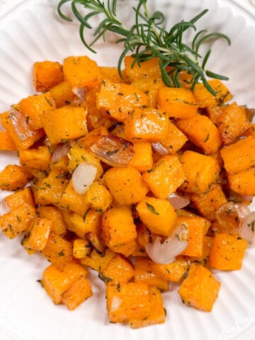 roasted diced butternut squash with shallots and rosemary